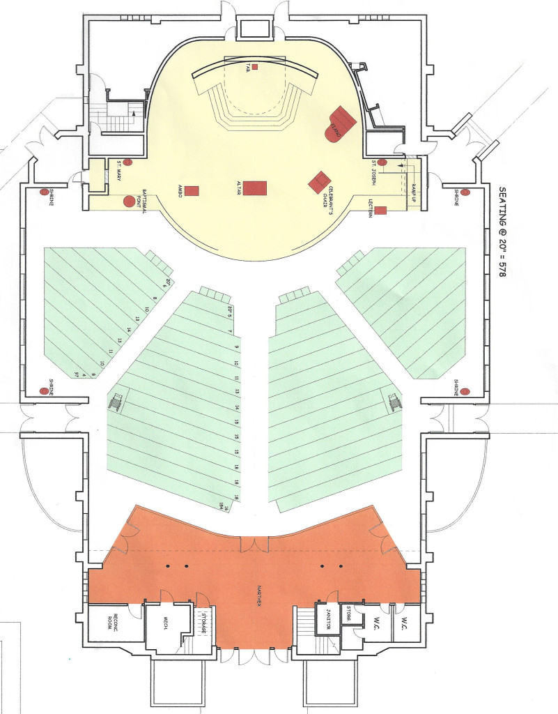 A proposed floor plan for the renovation of St. Boniface Church.