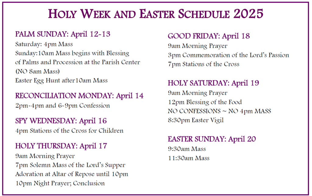 Lent, Holy Week and Easter 2025 at  St. Boniface Martyr Parish